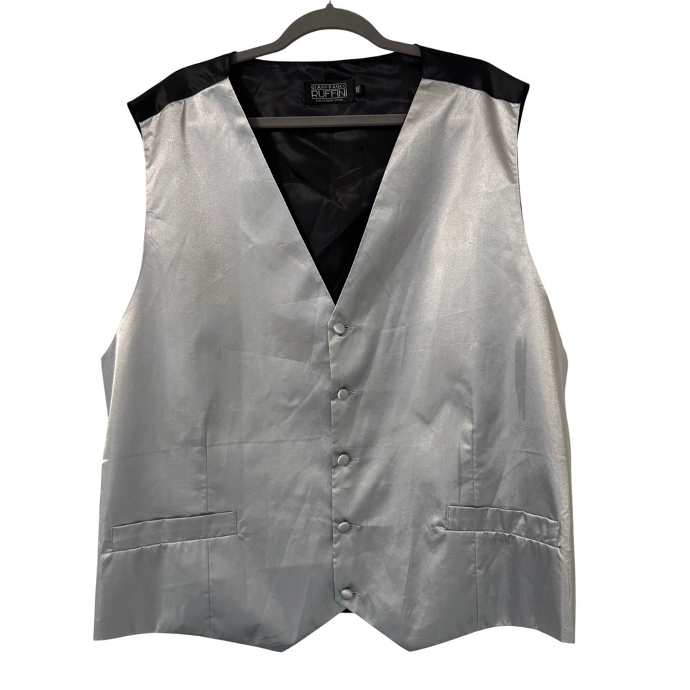VTG GianFranco‎ Ruffini Tuxedo Vest Mens 4XL Silver Black Formal